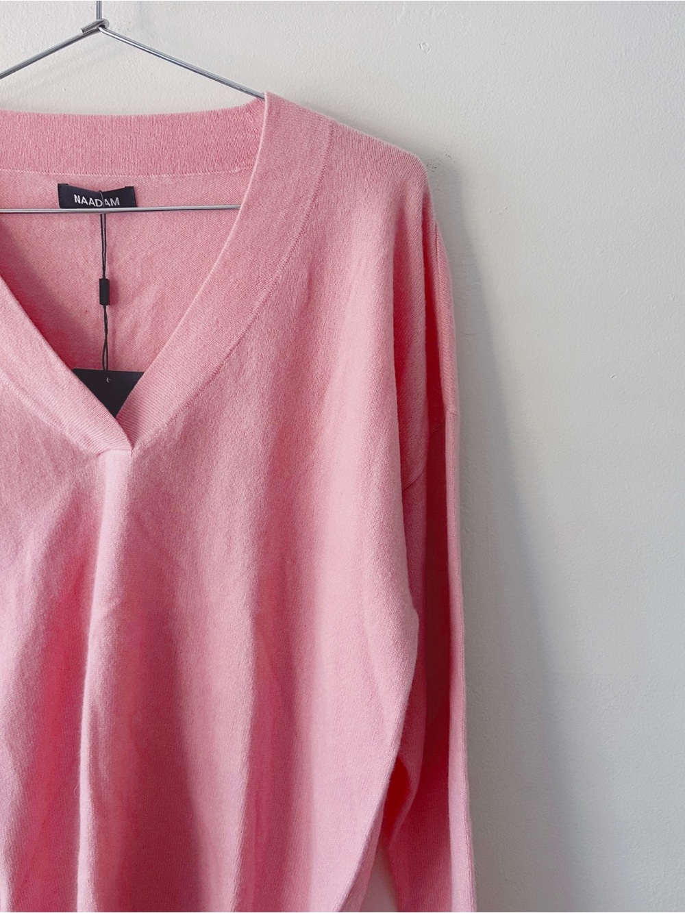 NAADAM • Deep V-Neck Cashmere Sweater in Bubblegum Pink
